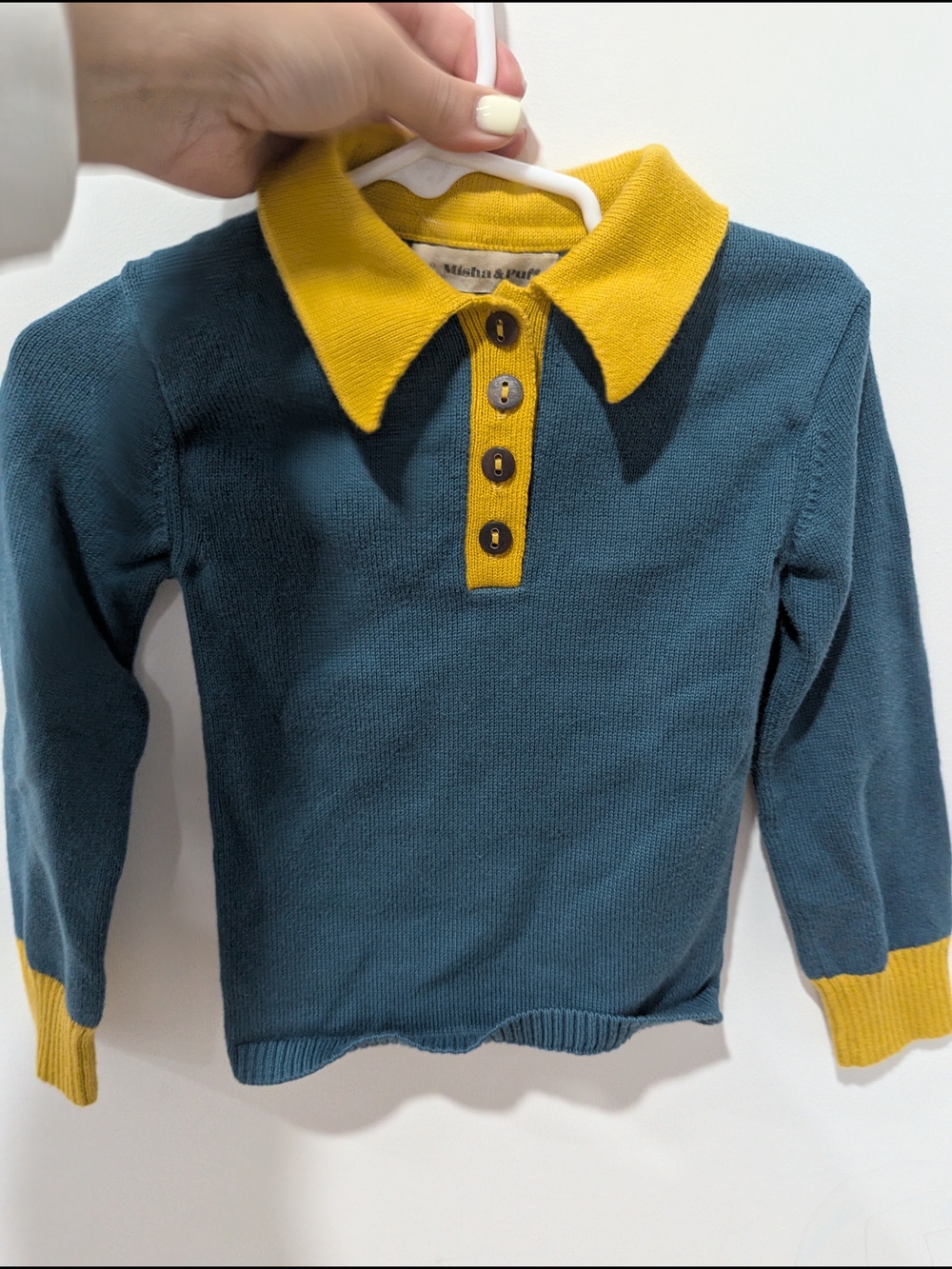 Misha And Puff Teal Knit Polo with Mustard Trim